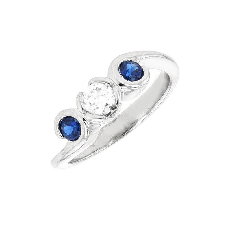 Bague saphirs 0.30 carat et diamant 0.23 carat or blanc 4.77g Comme neuf -  reconditionné disponible sur Gemme Les Bijoux
